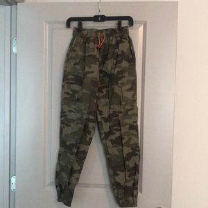 Love, Fire camo cargo pant with bungee tie drawstring, like new